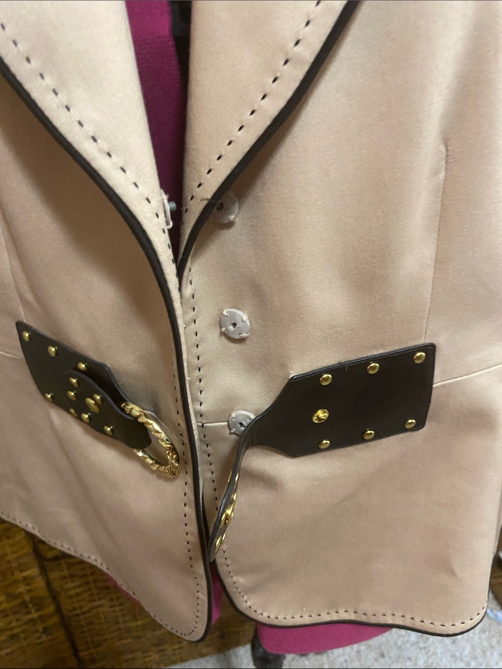 EUC Tahari Arthur S Levine Cream lined attached Decorative Belt jacket 12 - Picture 6 of 8